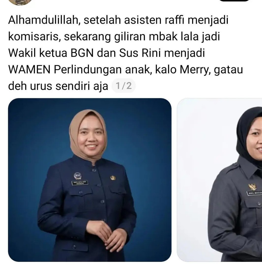 Foto Lala dan Sus Rini jadi Wakil Ketua BGN(Threads @bukand)
