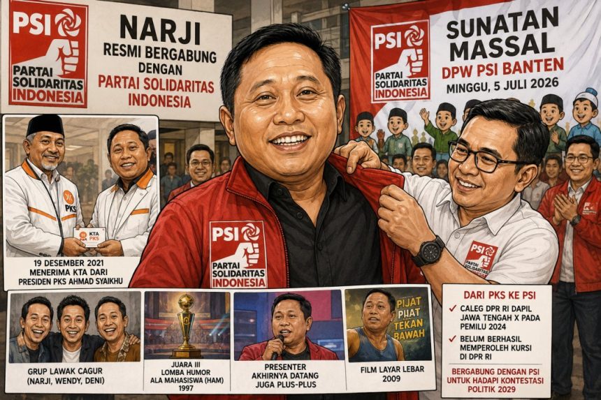 Narji resmi bergabung dengan PSI setelah sebelumnya menjadi kader PKS. Pengukuhan dilakukan di acara DPW PSI Banten pada 5 Juli 2026.